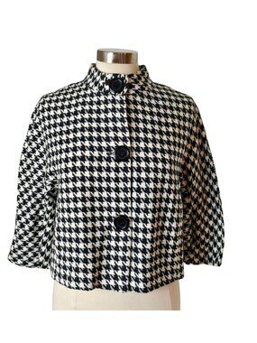 Courtenay Womens 12 Cropped Jacket Blazer Textured Tweed Houndstooth Woven Chic